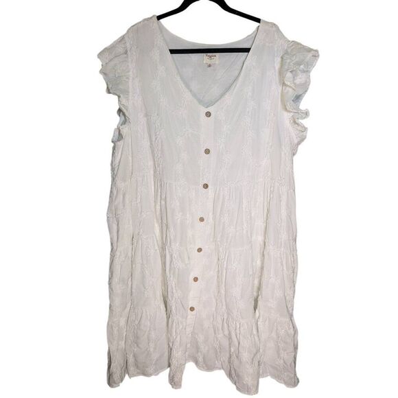 Hayden White Textured Floral Button Tiered Dress Women's 3XL - Picture 1 of 4
